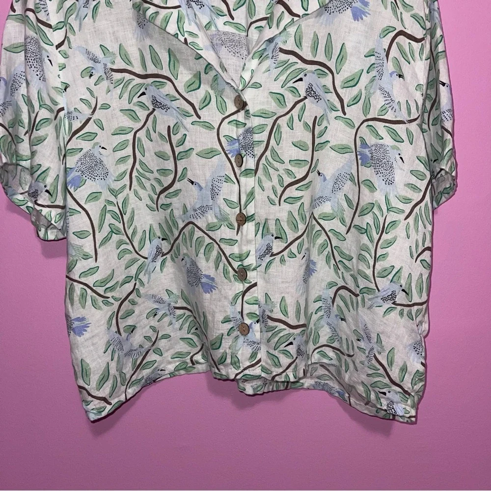 Cynthia Rowley Linen Blouse Women’s XL Button-Front Bird‎ Tropical - Picture 4 of 7